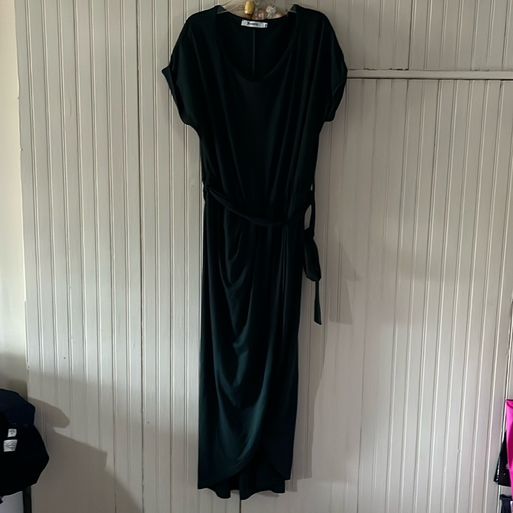 Dark green  Short Sleeve High Low Maxi Dress with Belt - size XL wrap. Soft